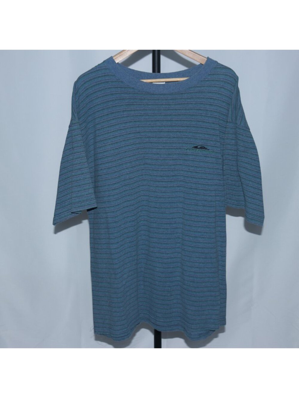 Quiksilver Mens Vintage Striped Crewneck T-Shirt Blue Navy Embroidered Size XL